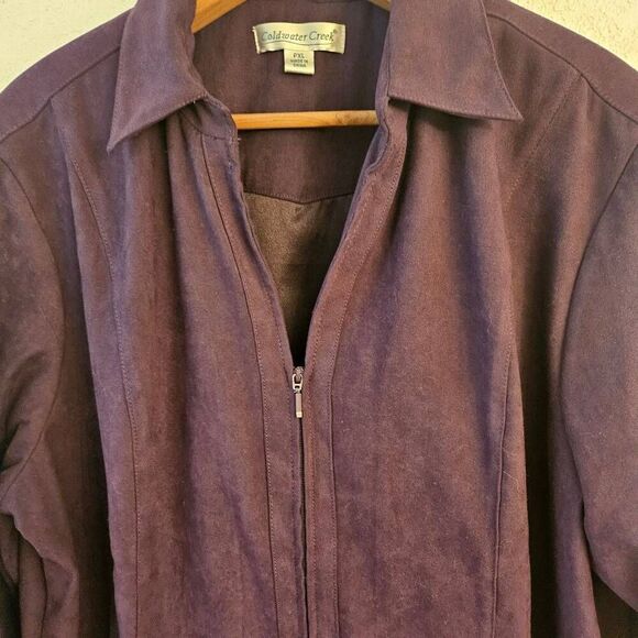 NWOT Coldwater Creek V-neck Zipup Soft Vibrant Purple Top-Shirt-Jacket Cropped t - Picture 2 of 6